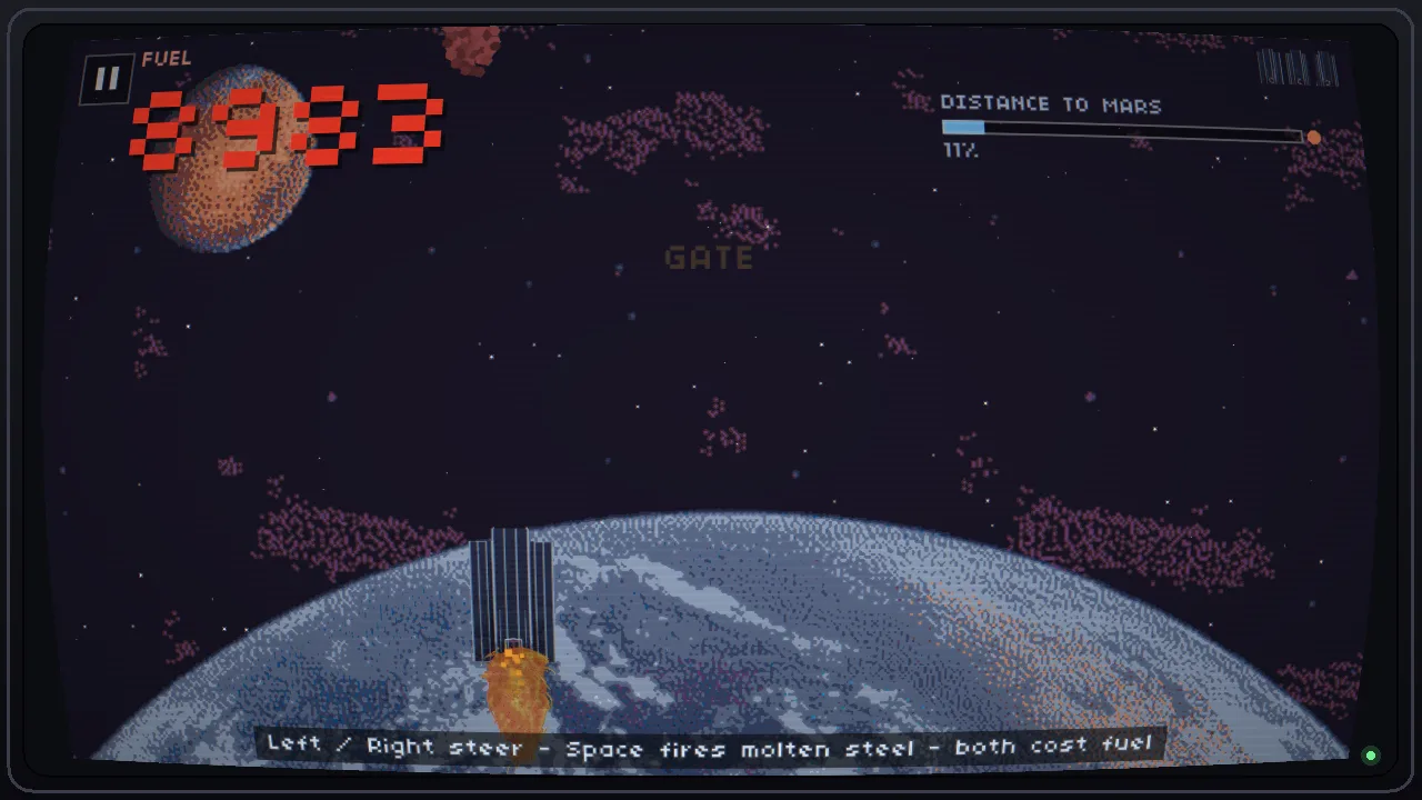 Level 2: the tower crossing a meteoroid field above Earth.