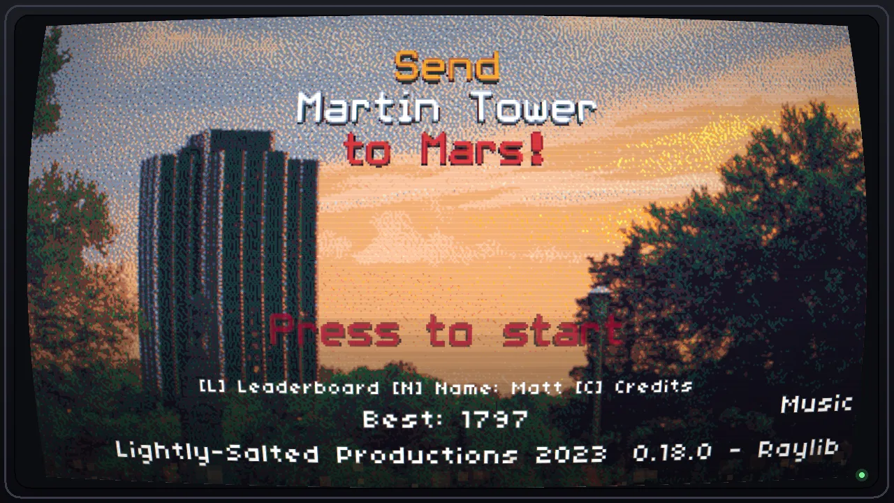Title screen: Martin Tower silhouetted against a Bethlehem sunset.